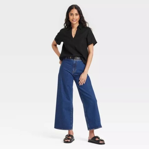 Universal Thread/Short Sleeve/Popover Blouse/Black/Collar/Relaxed Fit/M - Picture 2 of 3